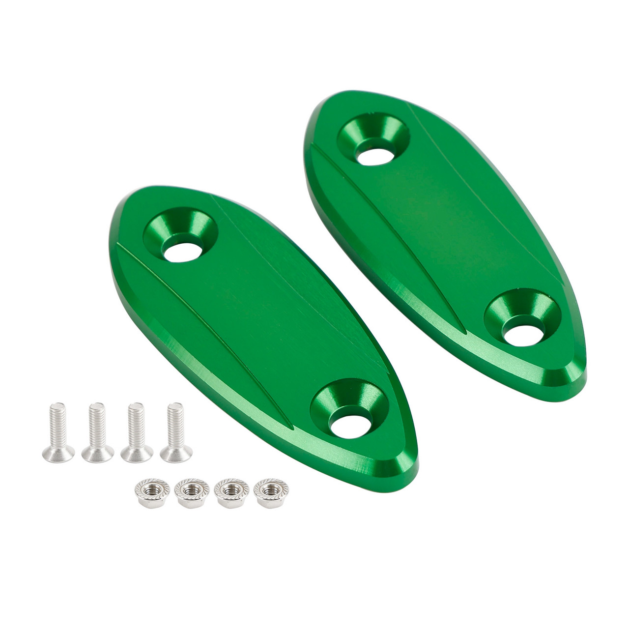 CNC Green Mirror Block Off Plates For Kawasaki Ninja 250 / 300 / 400 / 650 13-22