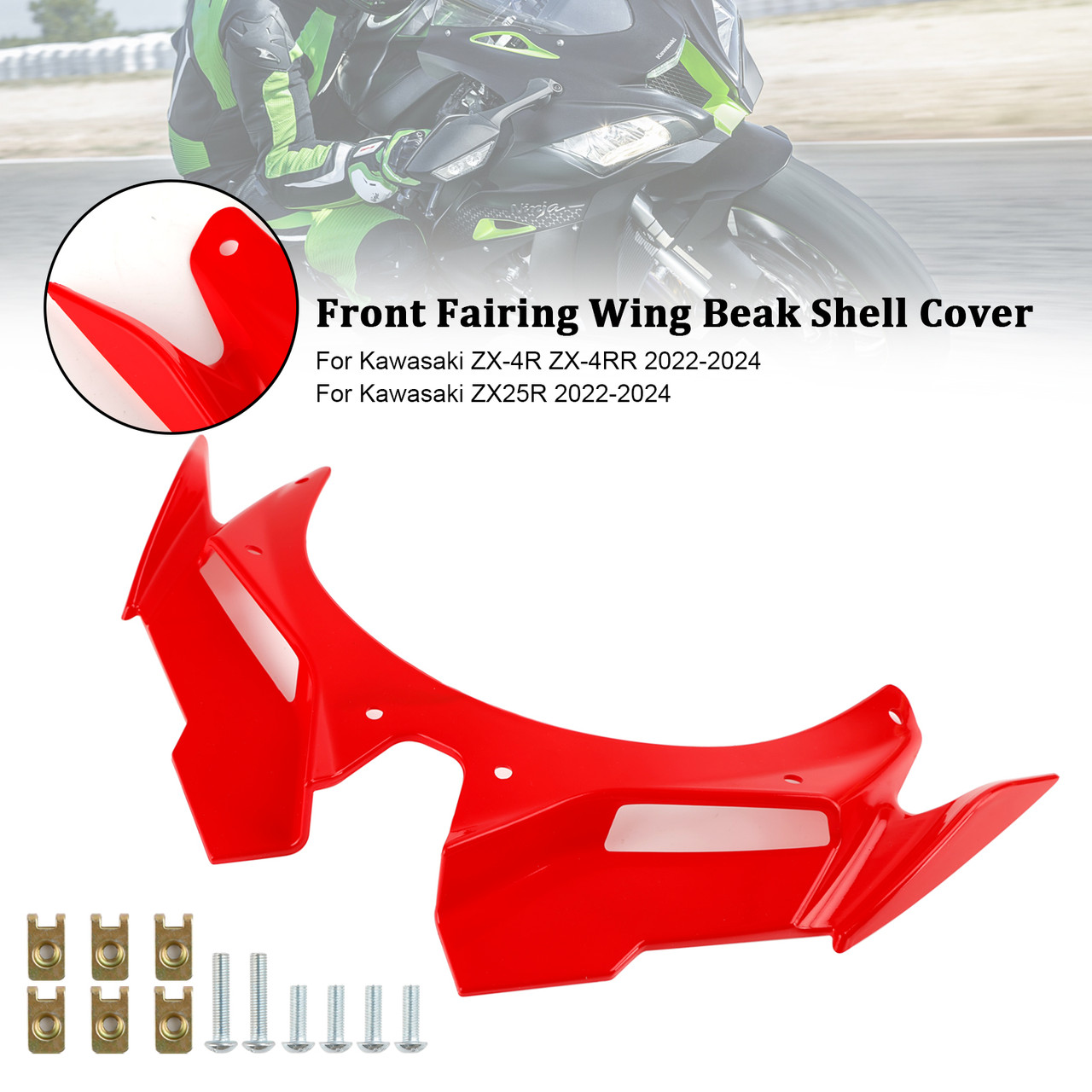 Front Fairing Wing Beak Shell Cover For Kawasaki ZX4R ZX4RR ZX25R 22-24 Red