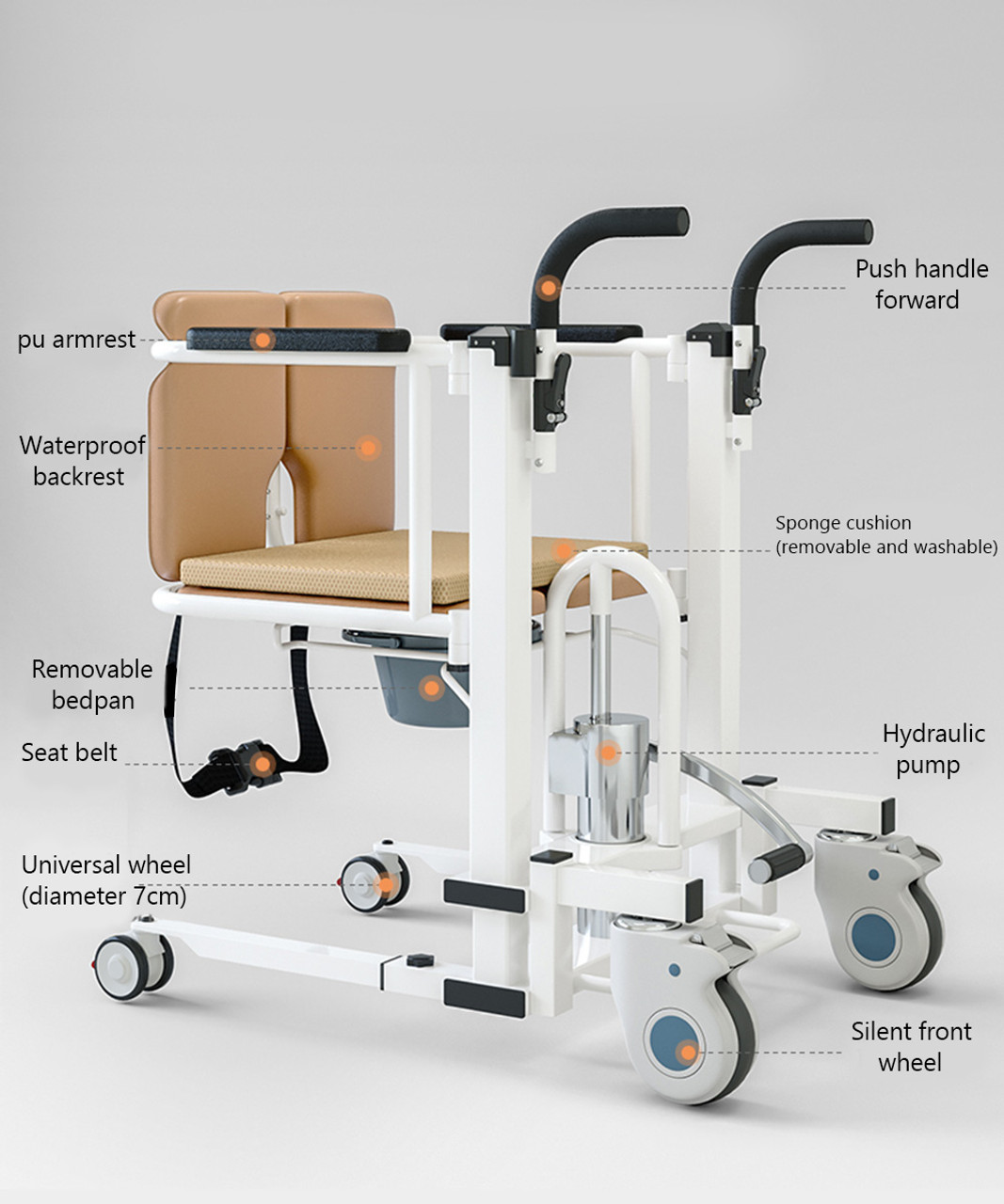 Patient Chair Hydraulic Transferred Lift Wheelchair w/180 Split Seat And Table