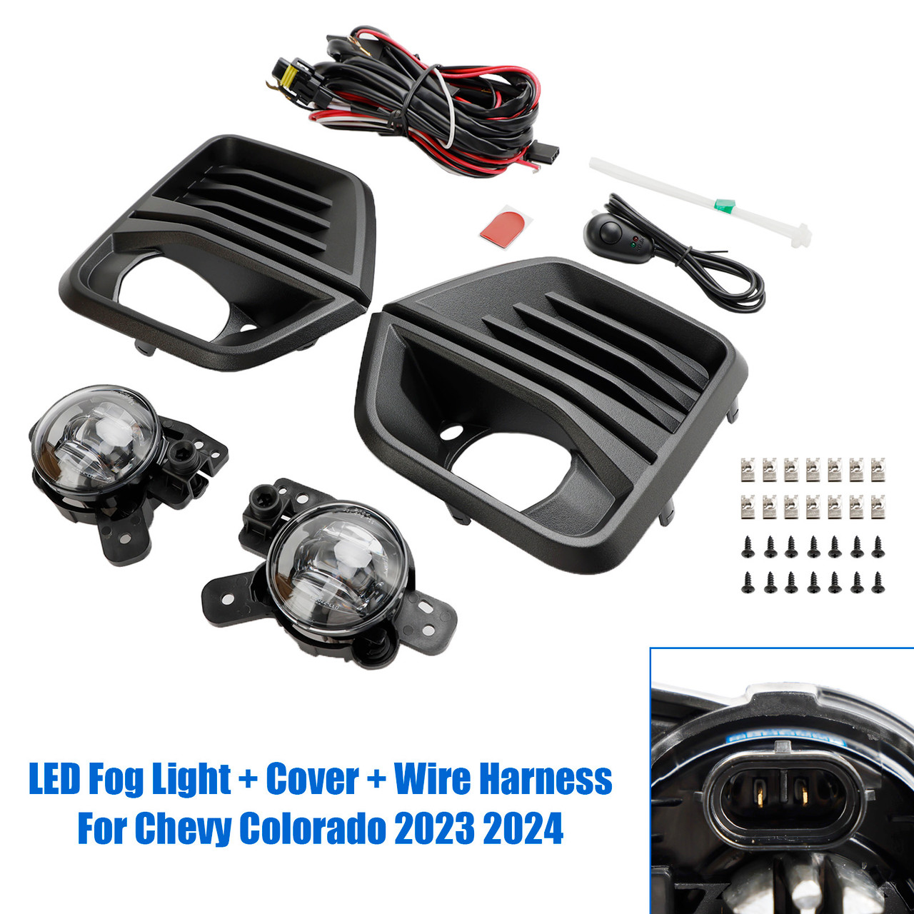 Front Bumper LED Fog Light + Cover + Wire Harness For Chevy Colorado 2023 2024