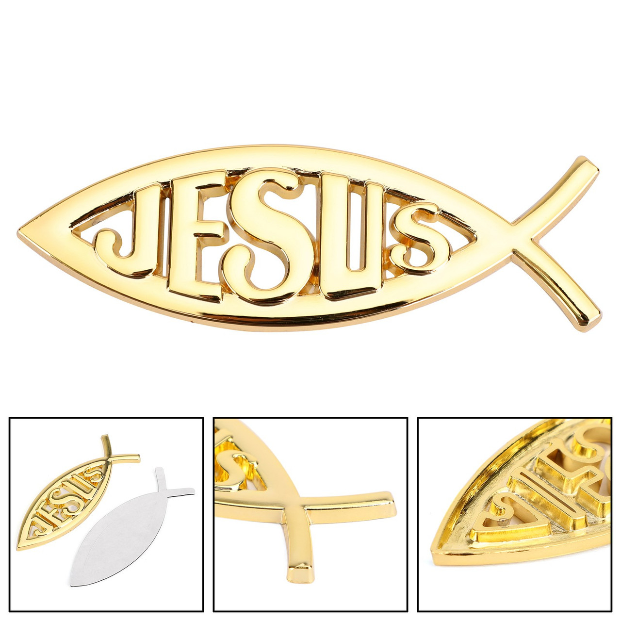 3D Car Decal Emblem Sticker Religious God For Jesus Christian Fish Symbol Gold