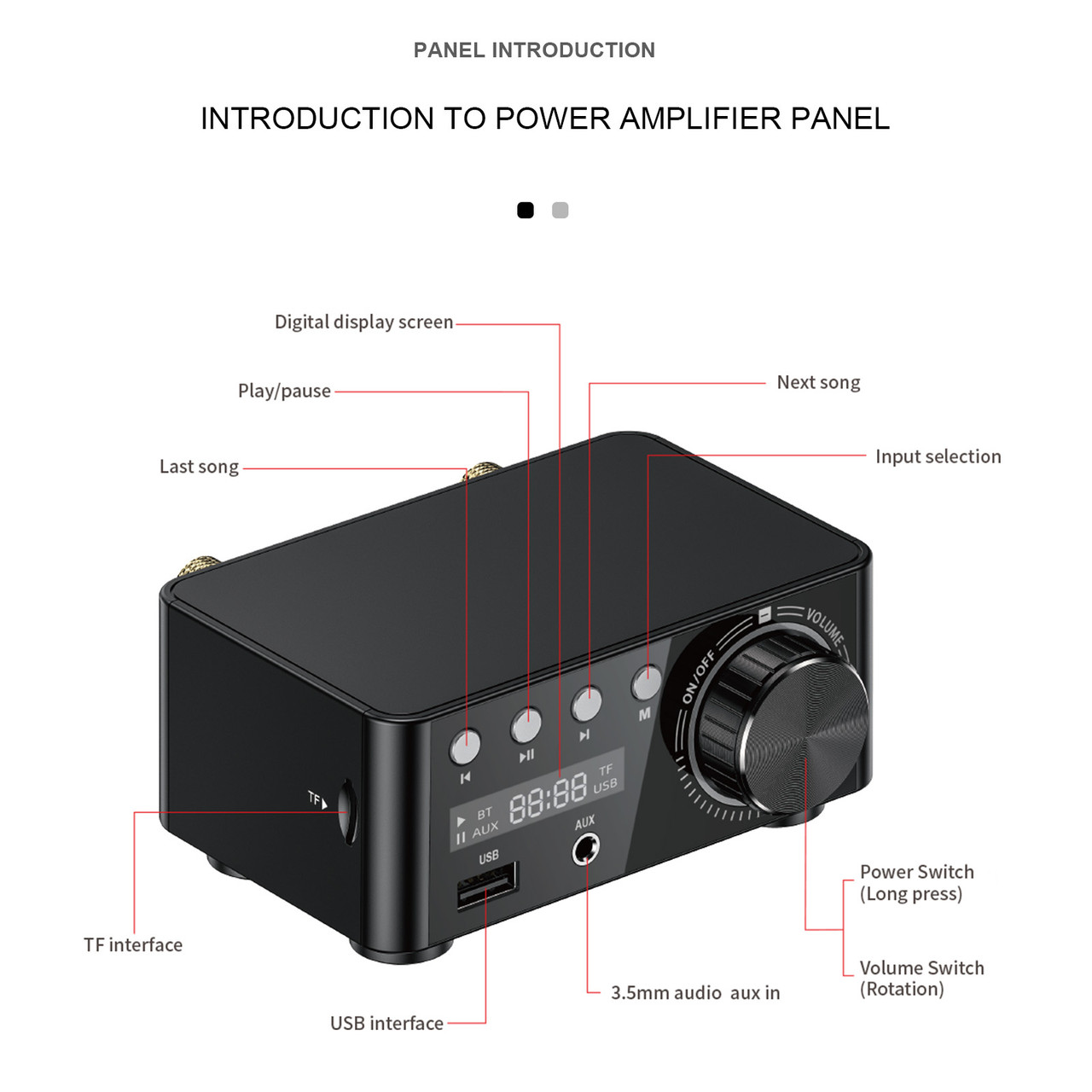 Amplificateur Audio Numérique Mini Nobsound M3 - Bluetooth 5.0, USB, AUX - 50W X 2 - Pour Enceintes Maison/Voiture