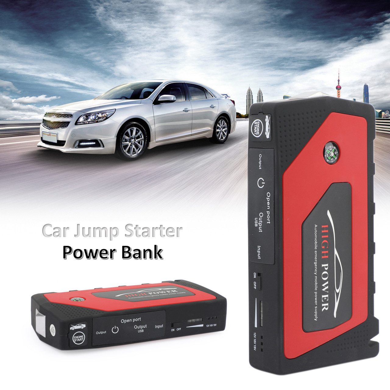 69800mAh Car Jump Starter Portable 4-USB Power Bank Battery Booster Clamp Kits