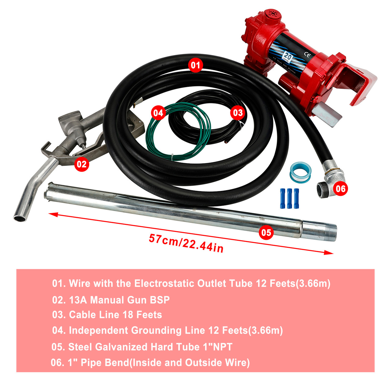 High Quality Fuel Transfer Pump 12Volt 20 GPM Diesel Gas Gasoline Kerosene Red