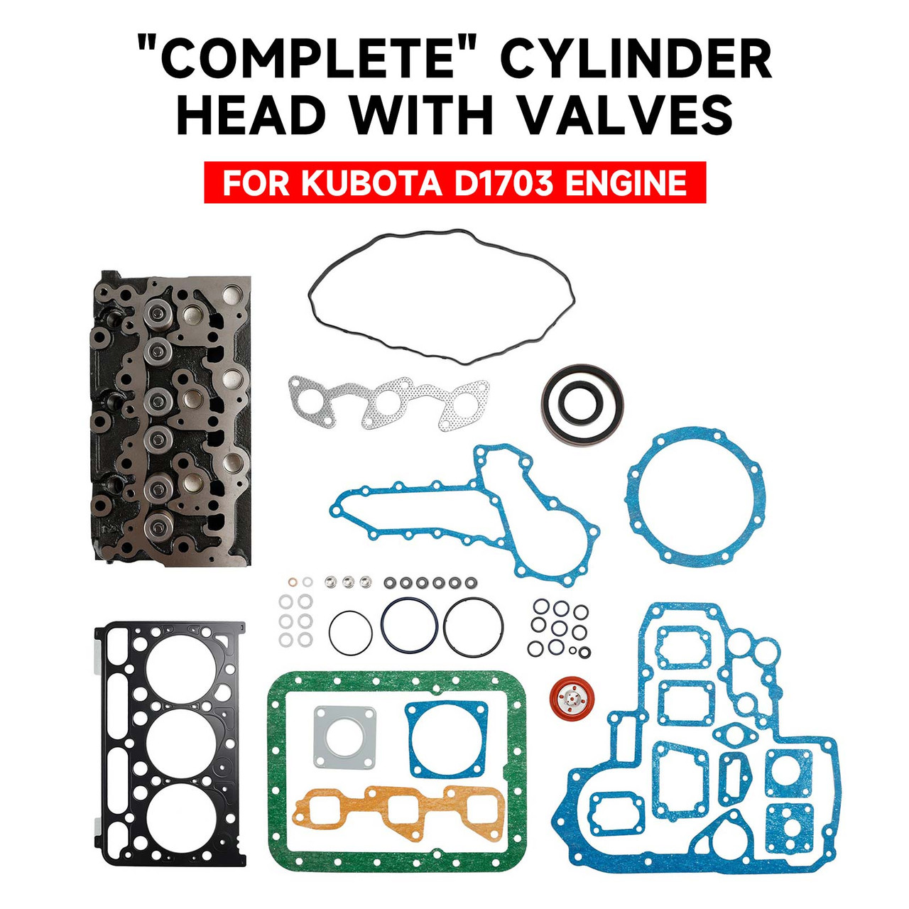 D1703 Complete Cylinder Head & Gasket For Kubota Bobcat 1A033-03043 16487-03040