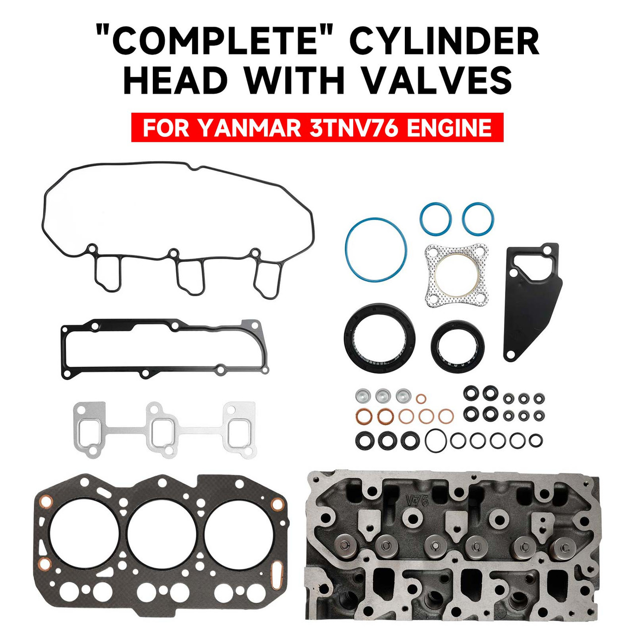 For Yanmar Complete Cylinder Head 119717-11740 With Gasket Kit Engine 3TNV76