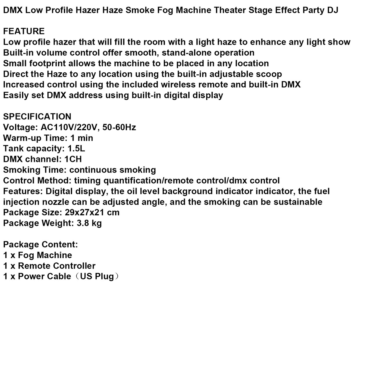 DMX Low Profile Hazer Haze Smoke Fog Machine Theater Stage Effect Party DJ