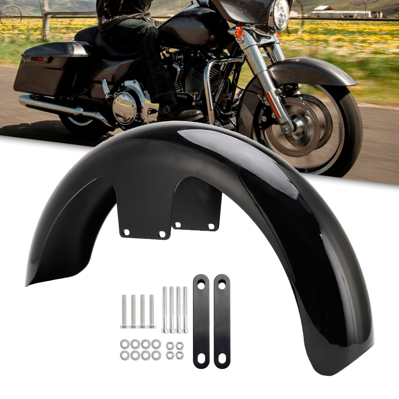 19" Wrap Front Fender ABS For Touring Electra Street Road Glide Baggers FLHT FLHR Black