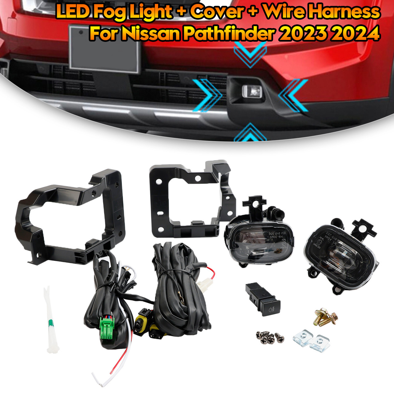 Front Bumper LED Fog Light + Cover +Wire Harness For Nissan Pathfinder 2023 2024