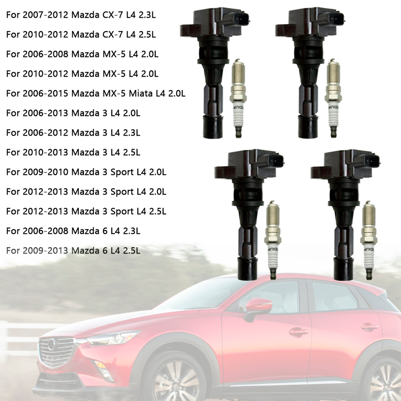 4x Ignition Coils +Spark Plugs UF540 For Mazda MX-5 CX-7 3 2.0L 2.3L