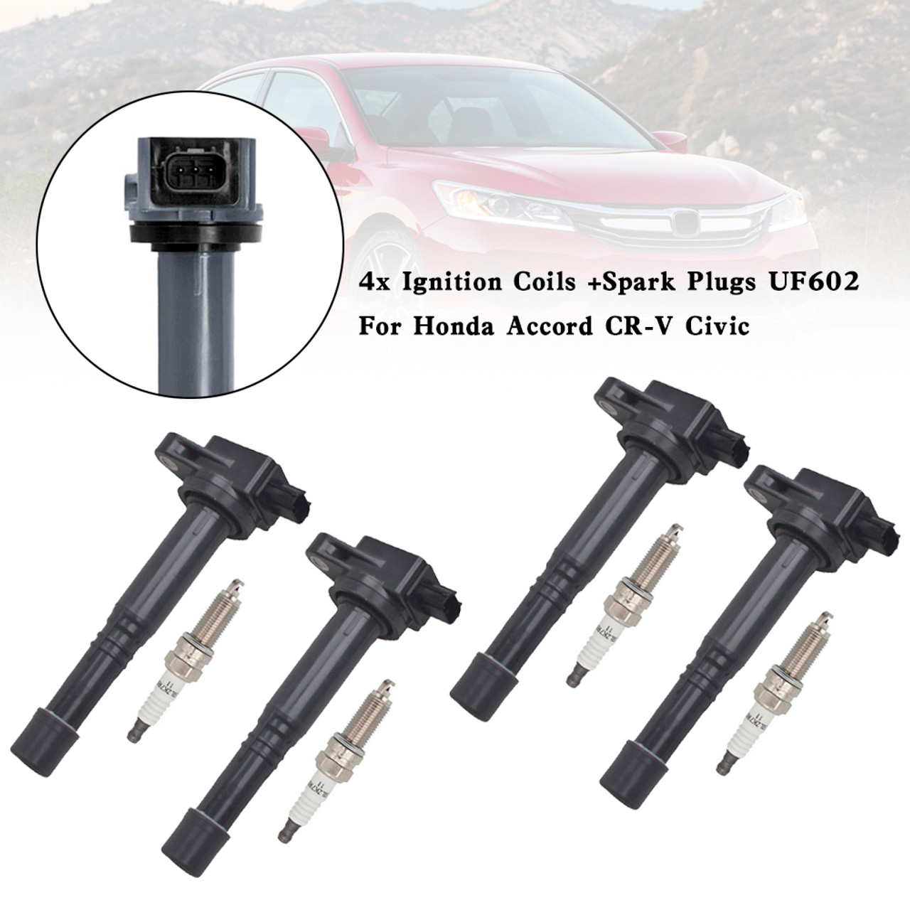 4x Ignition Coils +Spark Plugs UF602 For Honda Accord CR-V Civic