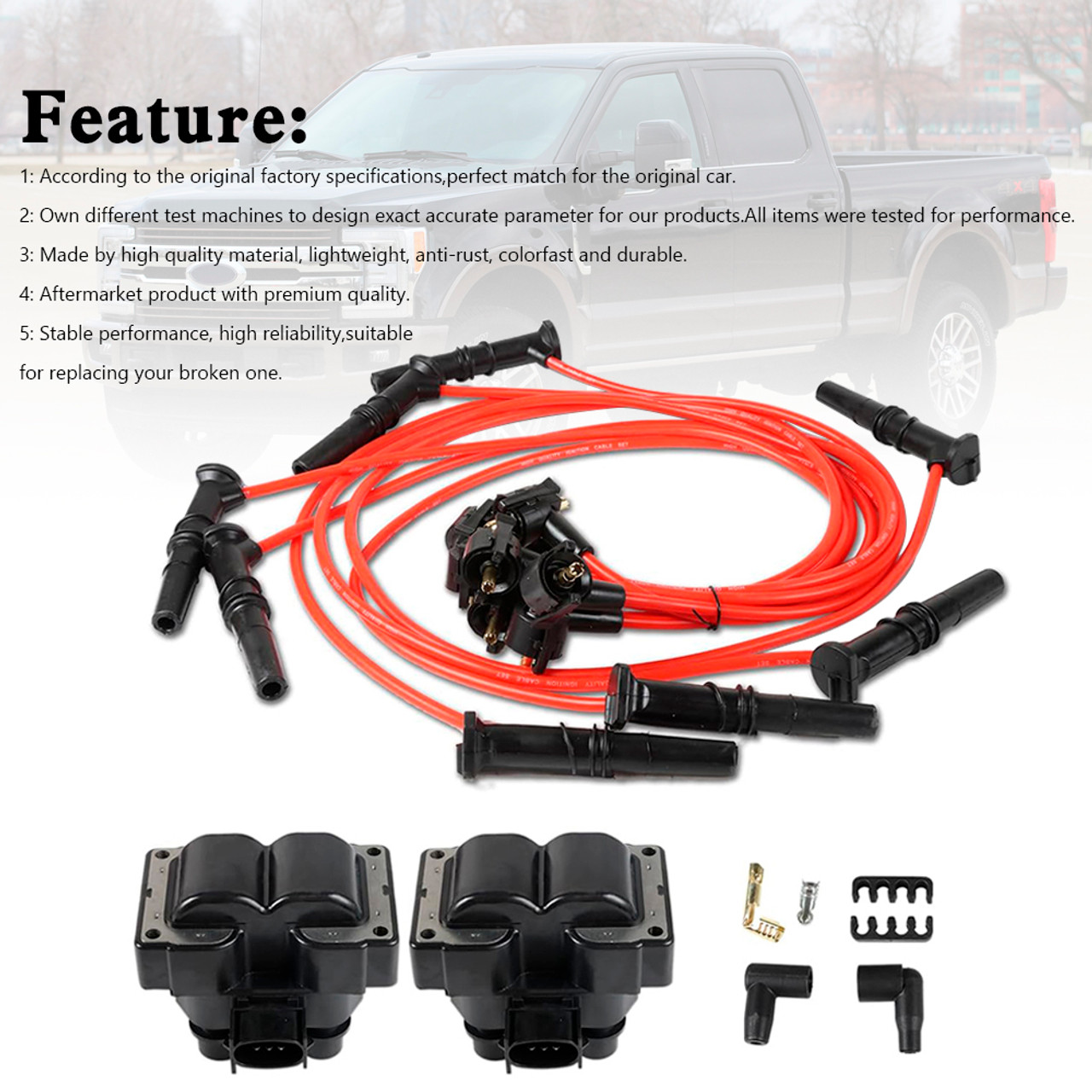 2 Ignition Coil Pack & 8 Spark Plug Wire FD487 For Ford F150 F250 Lincoln Mercury