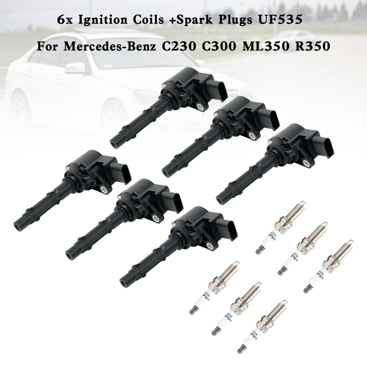 6x Ignition Coils +Spark Plugs UF535 For Mercedes-Benz C230 C300 ML350 R350