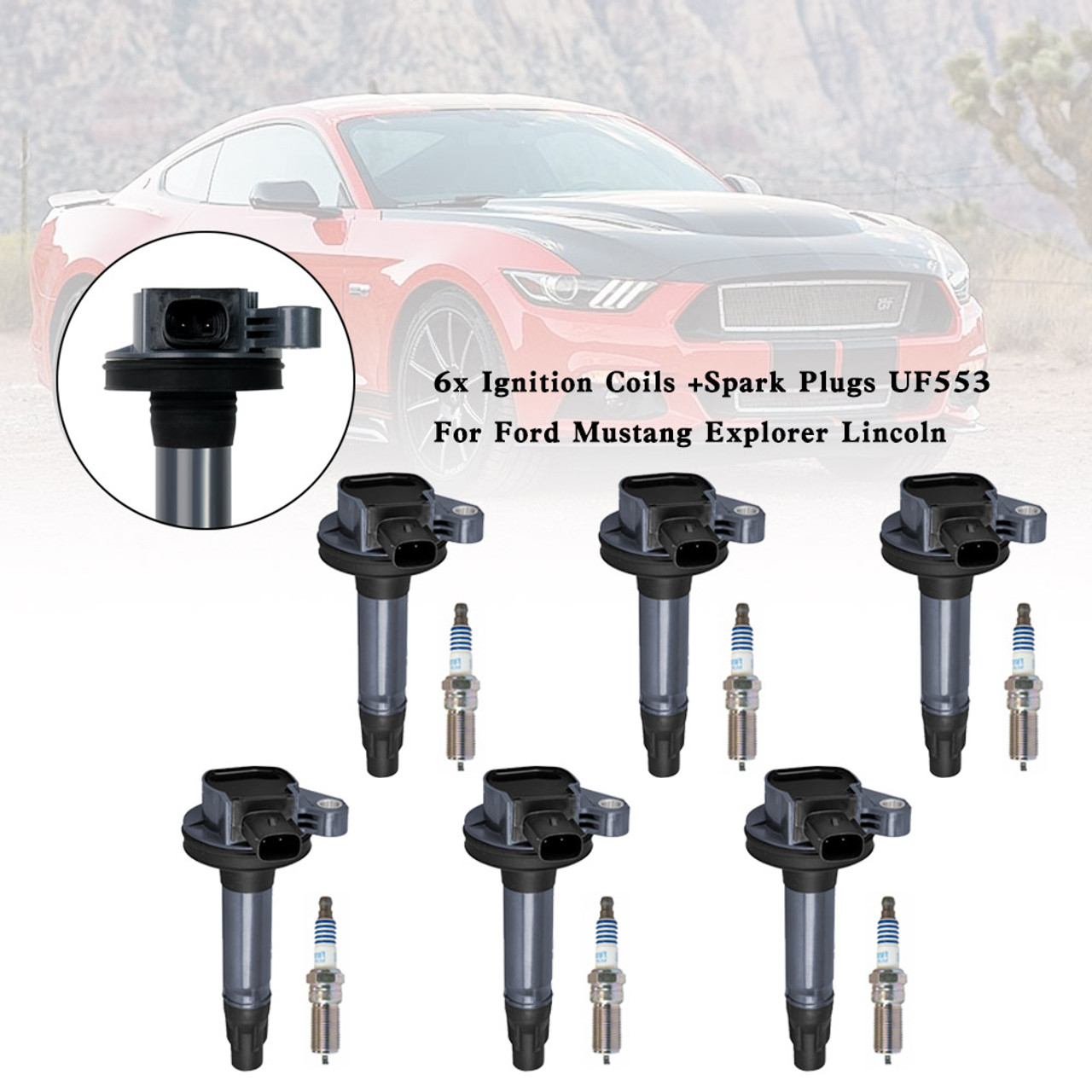 6x Ignition Coils +Spark Plugs UF553 For Ford Mustang Explorer Lincoln