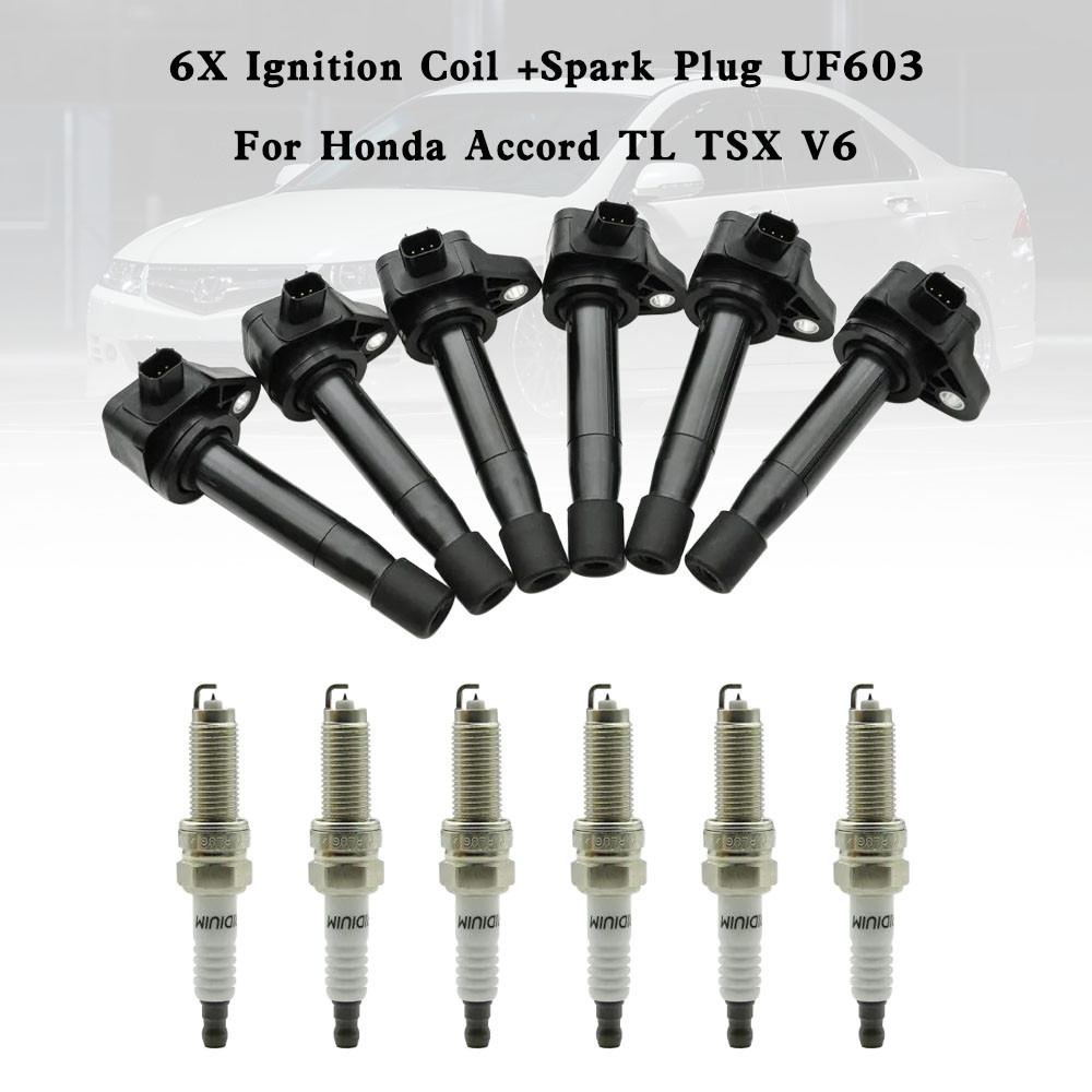 6X Ignition Coil +Spark Plug UF603 For Honda Accord TL TSX V6