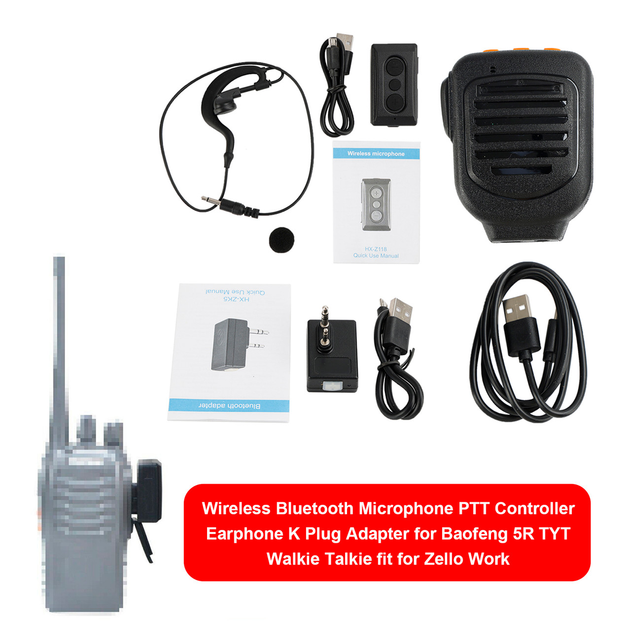 Bluetooth PTT Controller Earphone K Plug Adapter for Baofeng 5R