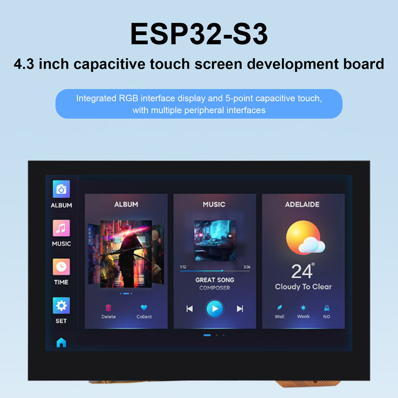 ESP32-S3 Development Board 4.3" Capacitive Touch Screen LX7 Dual-Core Display