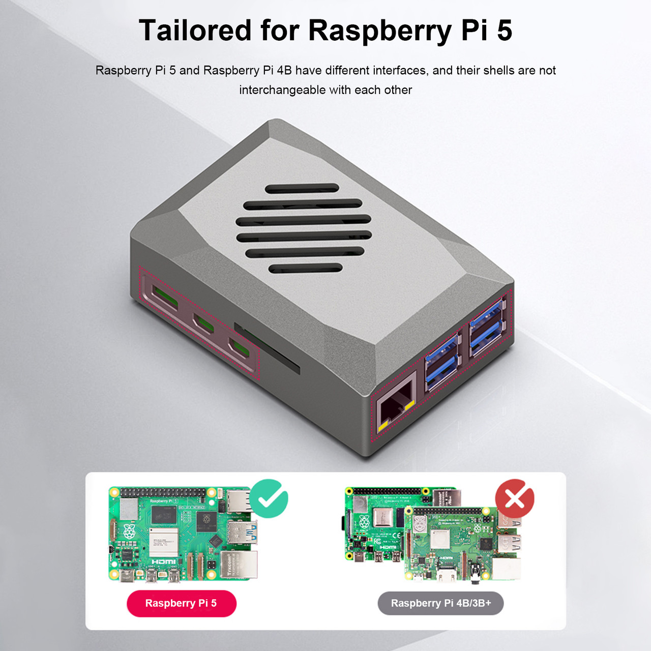 Raspberry Pi 5th generation silver shadow shell Raspberry pi5 protective box ABS material with PWM speed control fan