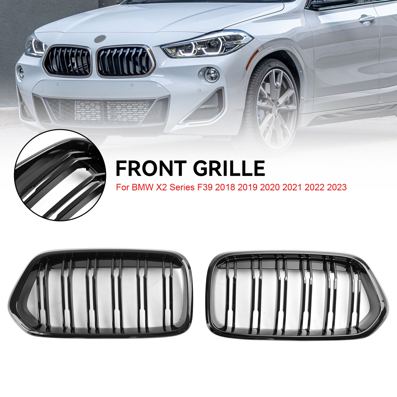 Gloss Black Front Bumper Grill Grille Fit BMW X2 Series F39 2018-2023