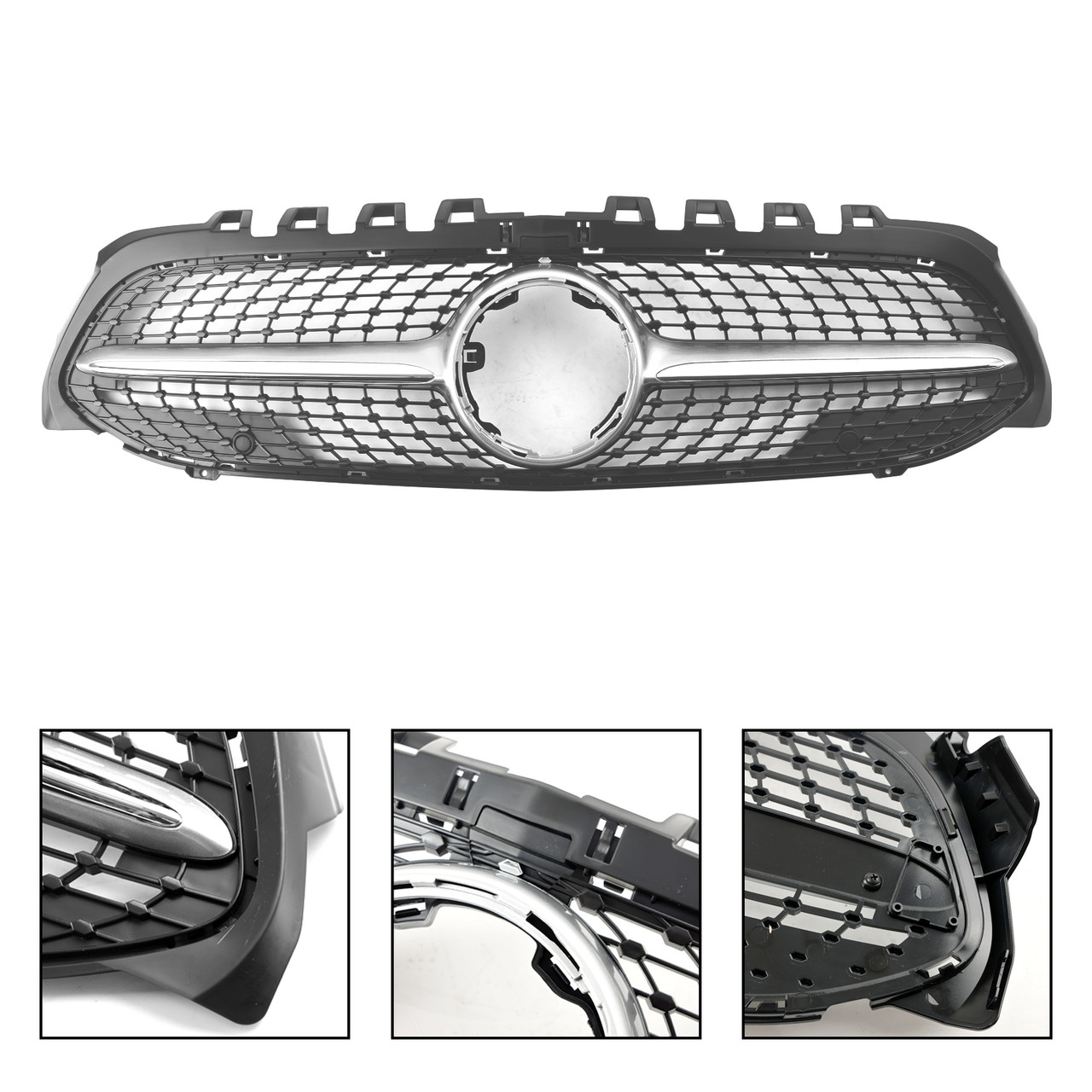 Diamond Front Bumper Grill Grille Fit Benz A-Class W177 2019-2023 Black