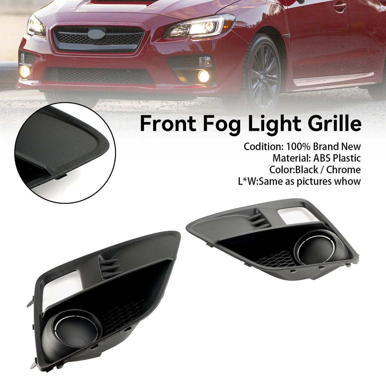 2PCS Front Fog Light Cover Bezel Grill Grille Fit Subaru WRX & STi 2015-2017