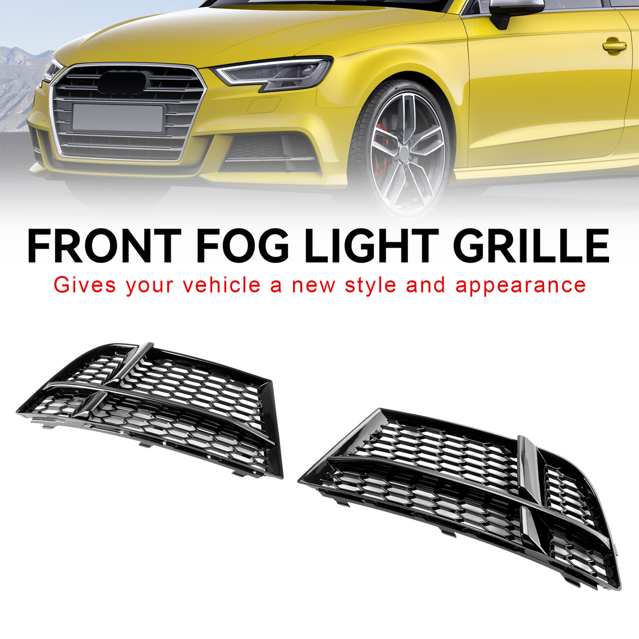 Front Fog Light Cover Bezel Grille Grill Fit AUDI A3 8V S-LINE 2017-2019