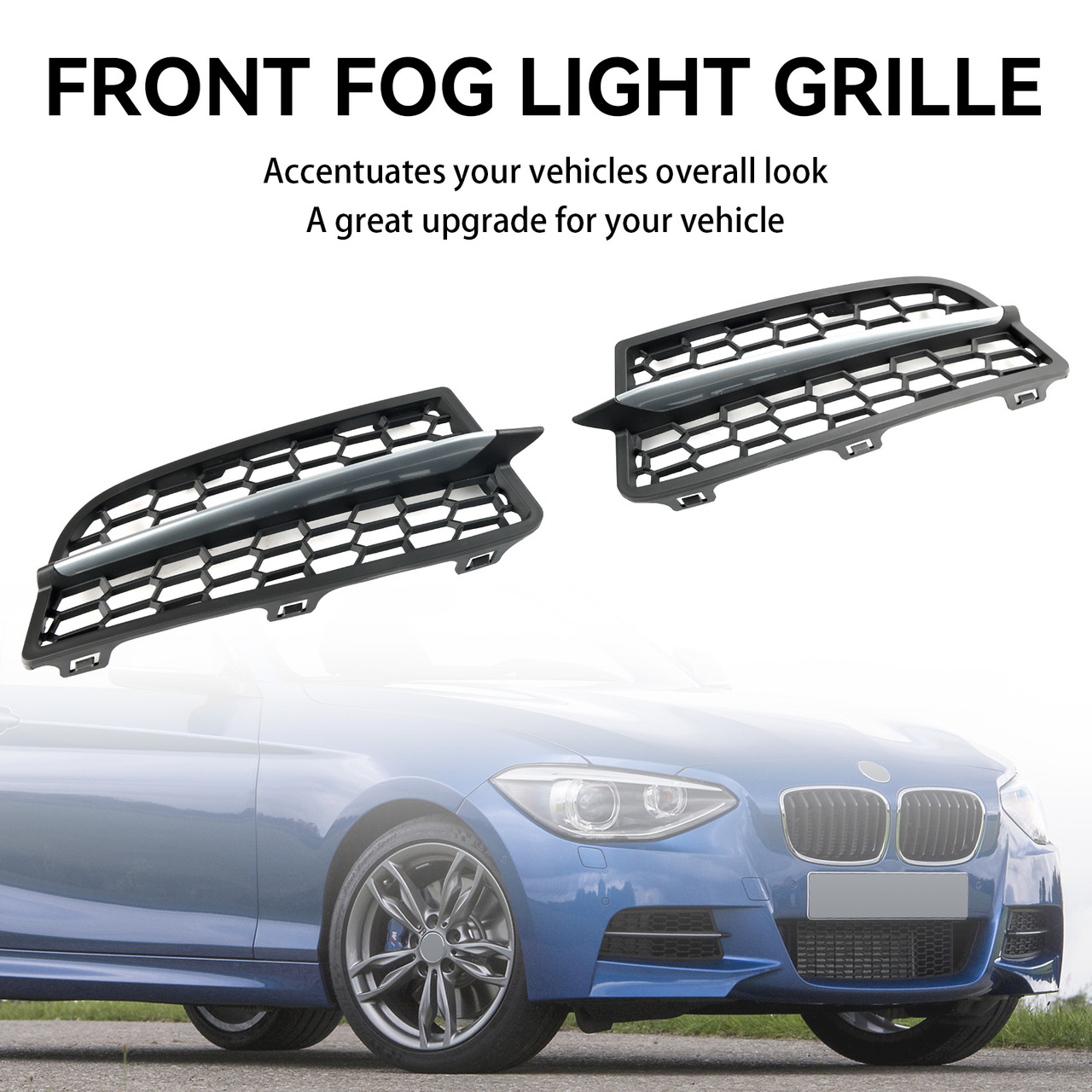 2PCS Front Bumper Fog Light Cover Bezel Grill Grille Fit BMW F20 F21 2011-2015 M Silver