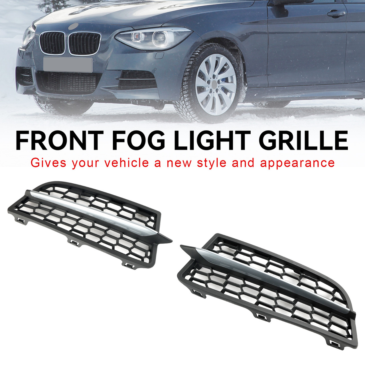 2PCS Front Bumper Fog Light Cover Bezel Grill Grille Fit BMW F20 F21 2011-2015 M Silver