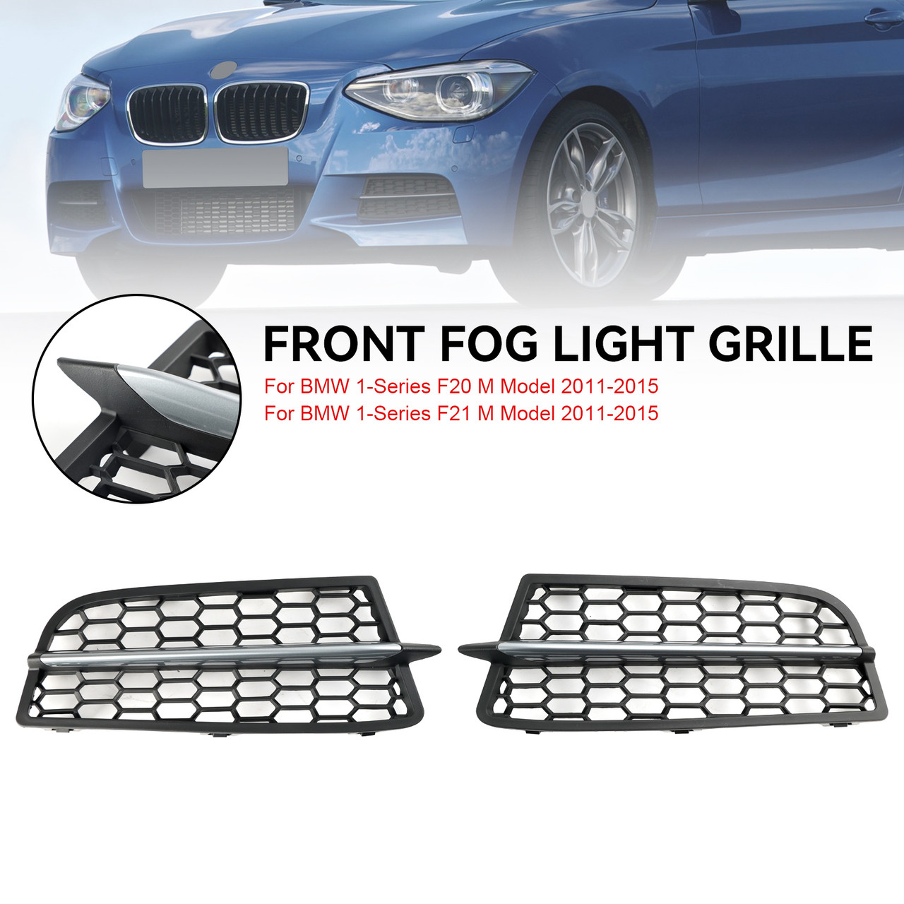 2PCS Front Bumper Fog Light Cover Bezel Grill Grille Fit BMW F20 F21 2011-2015 M Silver