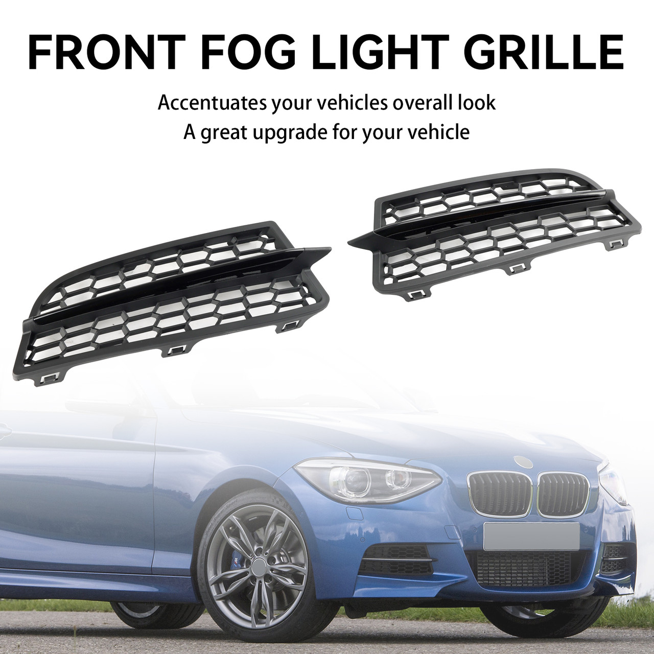 2PCS Front Bumper Fog Light Cover Bezel Grill Grille Fit BMW F20 F21 2011-2015 M Black