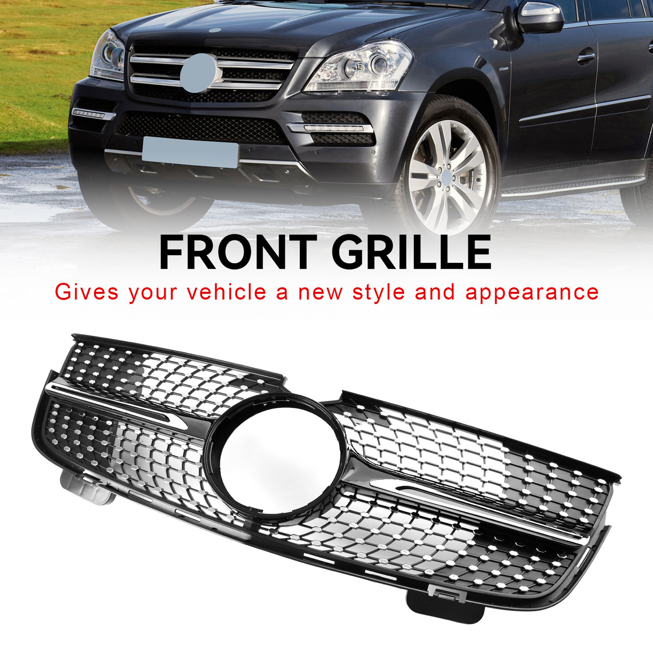 Diamonds Front Bumper Grille Fit Mercedes Benz GL-Class X164 2007-2009 Chrome