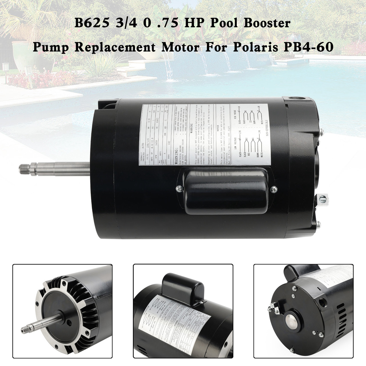 B625 3/4 0.75 HP Pool Booster Pump Replacement Motor For Polaris