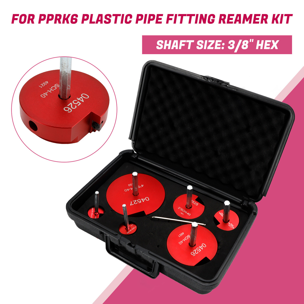 6 Piece 04529 For PPRK6 Plastic Pipe Fitting Reamer Kit For1/2" Drills 
