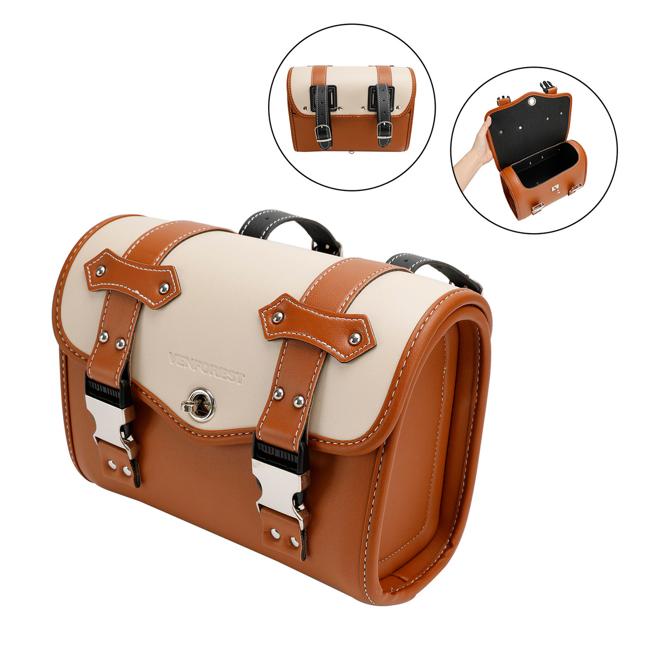 Color Matching Side Saddlebag Tool Bag Luggage Pouch Storage Brown For Motorbike