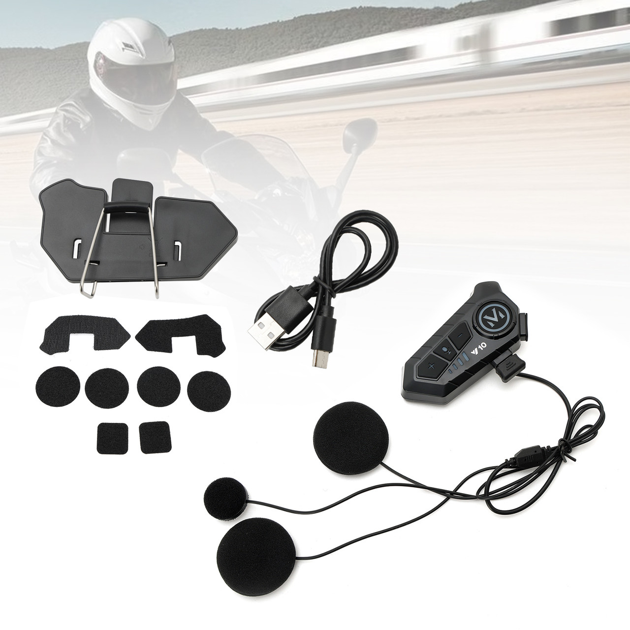 Headset Helmet Bluetooth Earphone Speaker Player Universal Black For Motorcycle