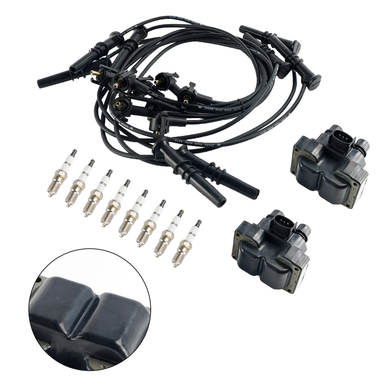 2 Ignition Coil Pack 8 Spark Plugs and Wire Set FD487 SP432 For Ford Expedition