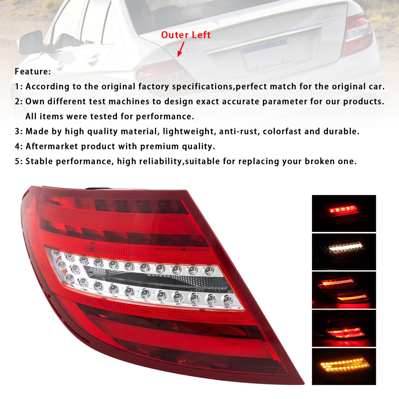 Left Tail Light Rear Lamp For Mercedes Benz W204 C250 C300 C350 C63 2011-2014