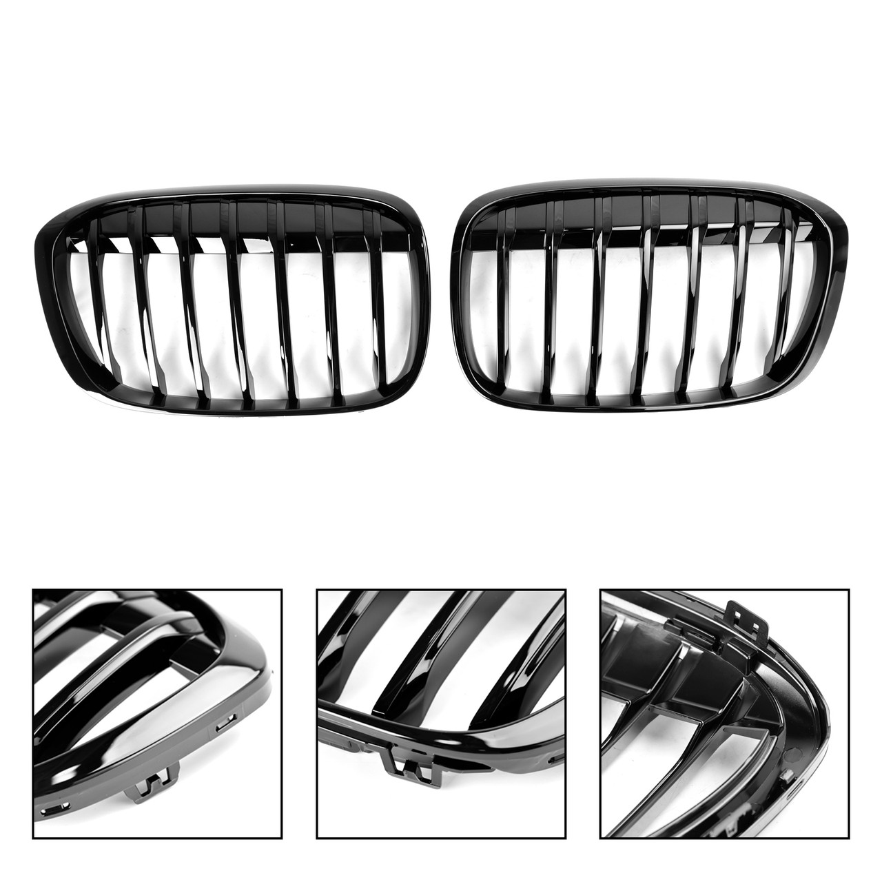 2PCS Gloss Black Front Kidney Grille Grill Fit BMW X1 F48 F49 2016-2018