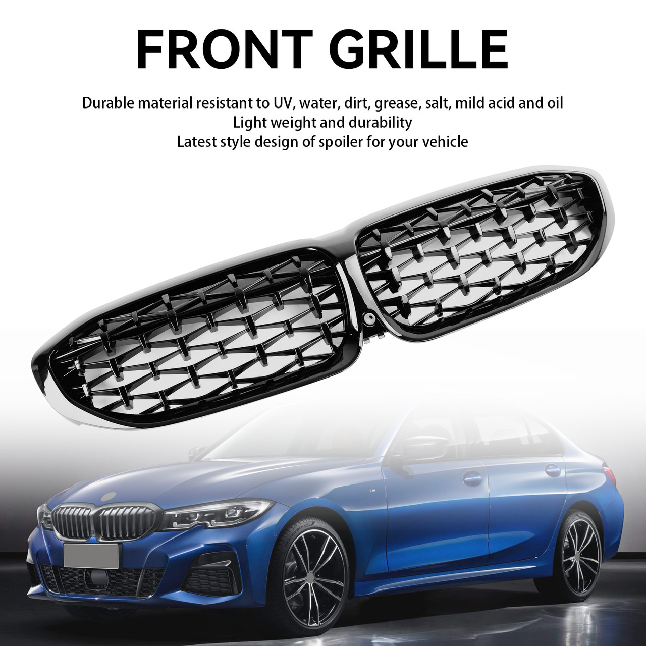 Diamond Black Kidney Grille Grill 51138072085 Fit BMW 3 Series G20 2019-2022