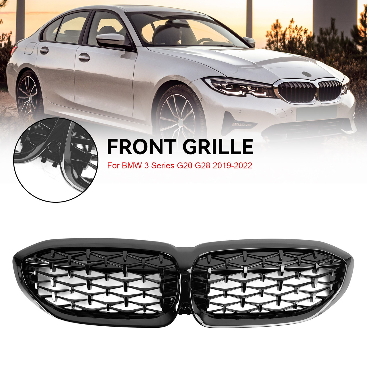 Diamond Black Kidney Grille Grill 51138072085 Fit BMW 3 Series G20 2019-2022