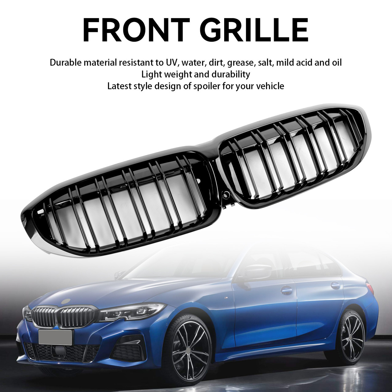 Black Dual Slat Kidney Grille Grill 51138072085 Fit BMW 3 Series G20 2019-2022