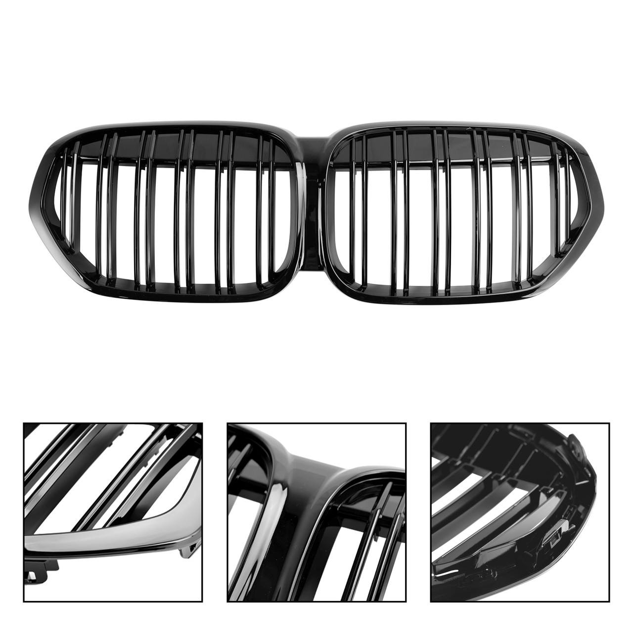 Gloss Black Front Kidney Grille Grill Fit BMW X1 F48 F49 2019-2021 Dual Slat