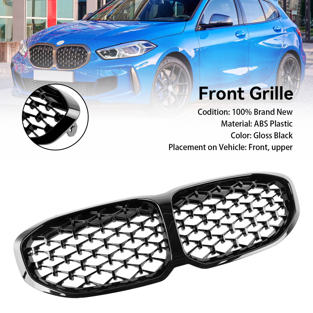 Gloss Black Diamond Front Kidney Grill Grille Fit BMW 1 Series F40 2019-2024