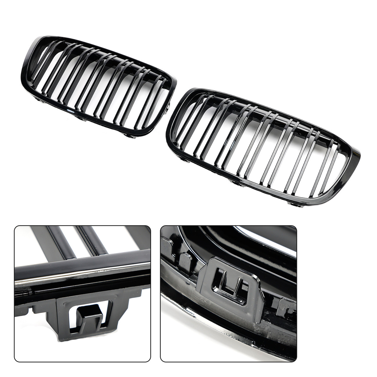 2PCS Gloss Black Front Kidney Grill Grille Fit BMW 2 Series F45 F46 2018-2021