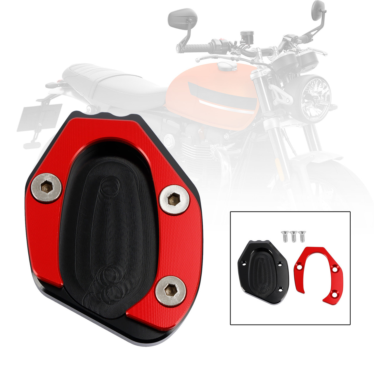 Kickstand Enlarge Plate Pad fit for speed twin 1200 19-21 thruxton 1200/R 16-19 Red