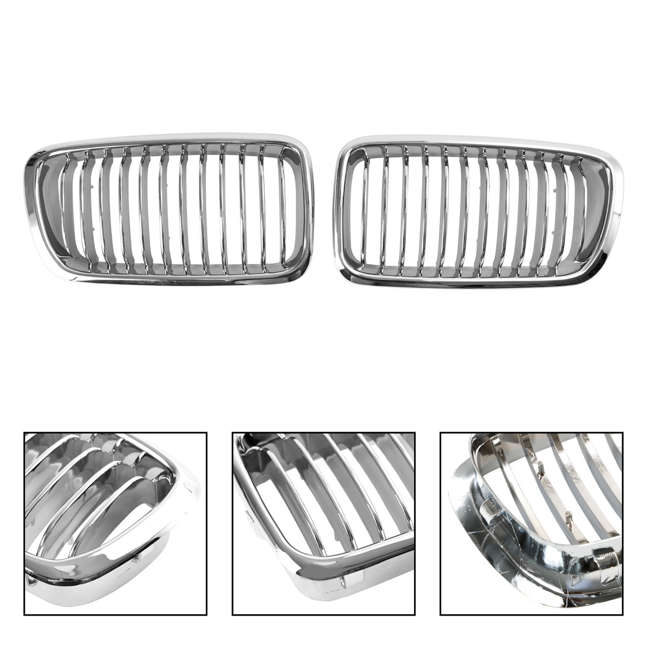 2PCS Chrome Front Kidney Grill Grille Fit BMW 7 Series E38 1994-2001