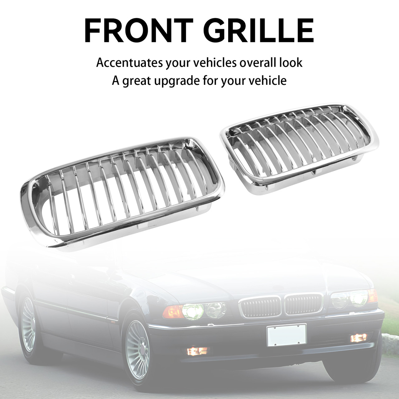 2PCS Chrome Front Kidney Grill Grille Fit BMW 7 Series E38 1994-2001