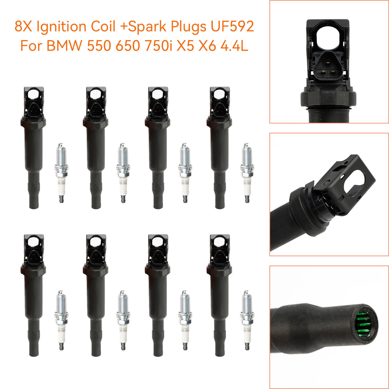 2010-2013 BMW 550xi 4.4L 8X Ignition Coil +Spark Plugs UF592, UF-592 Generic