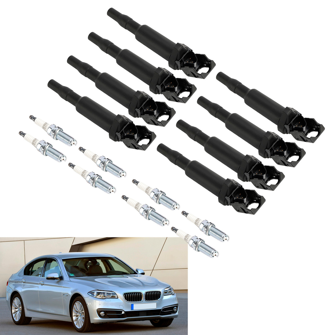 2009-2012 BMW 750i xDrive 4.4L 8X Ignition Coil +Spark Plugs UF592, UF-592 Generic