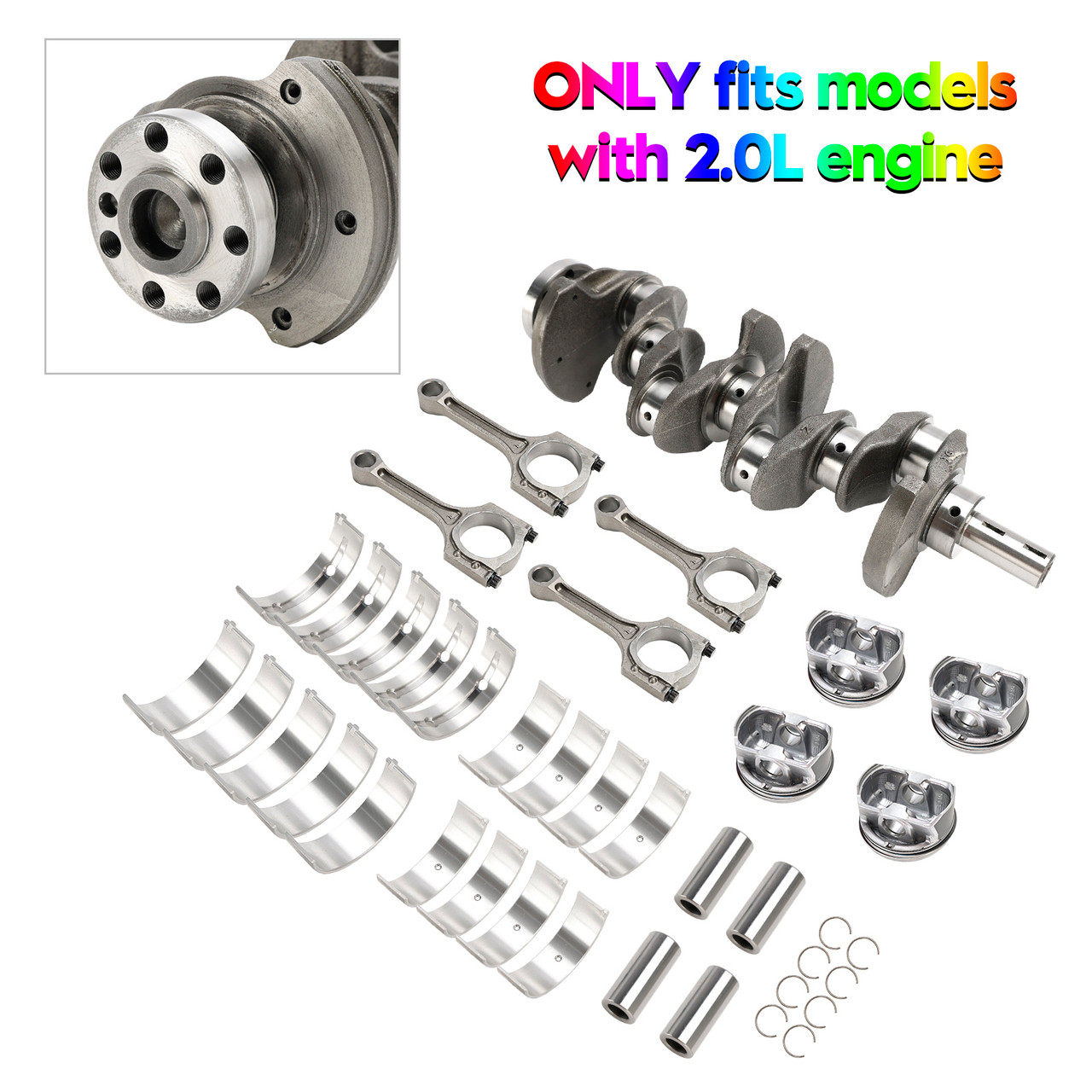 2006-2010 Kia Optima G4KD 2.0L Engine Crankshaft Rods Piston Kit & Bearing Set 23040-2G200, 231112G010, 23510-25030 Generic